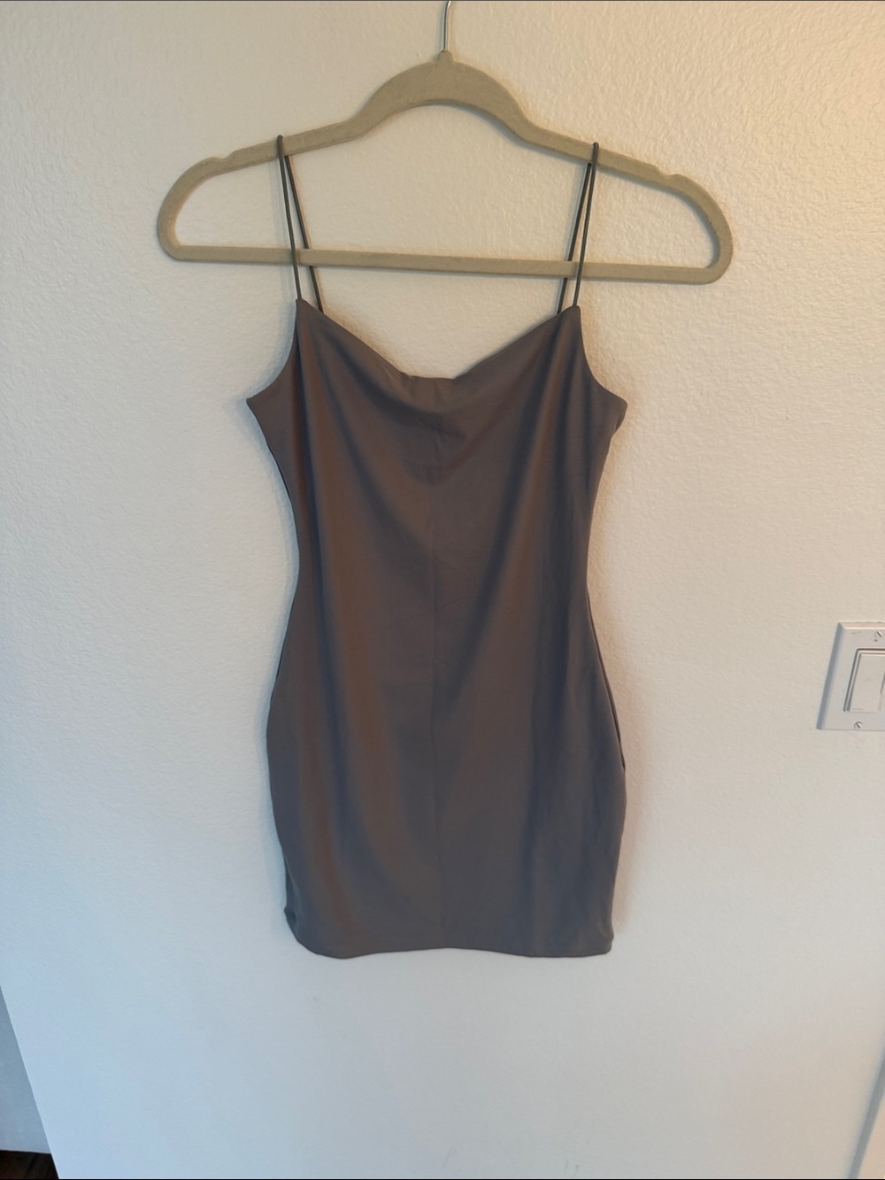 Minimalist Brown Slip Mini Dress with Cowl Neck